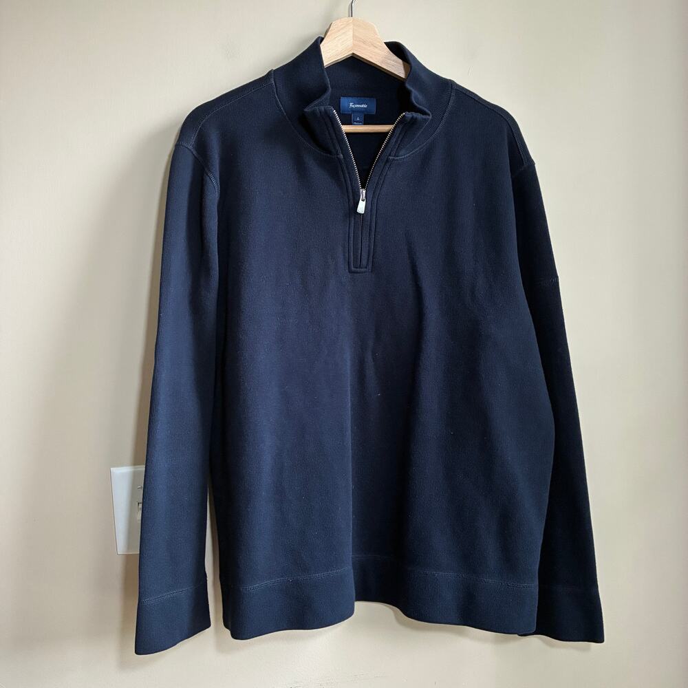 Faconnable navy quarter zip pullover sweater men's size large 100% cotton knit